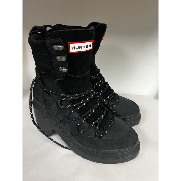 Hunter Black Discoverer Lace Up Ankle Heel Boots Womens Sz 7 Water Resistant - Picture 9 of 9